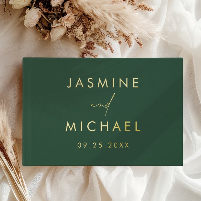 Modern Green and Gold Foil Photo Wedding Guest Book (Creator Uploaded)