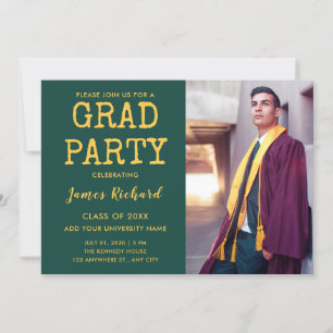 Modern Green And Gold Graduation Party Invitation