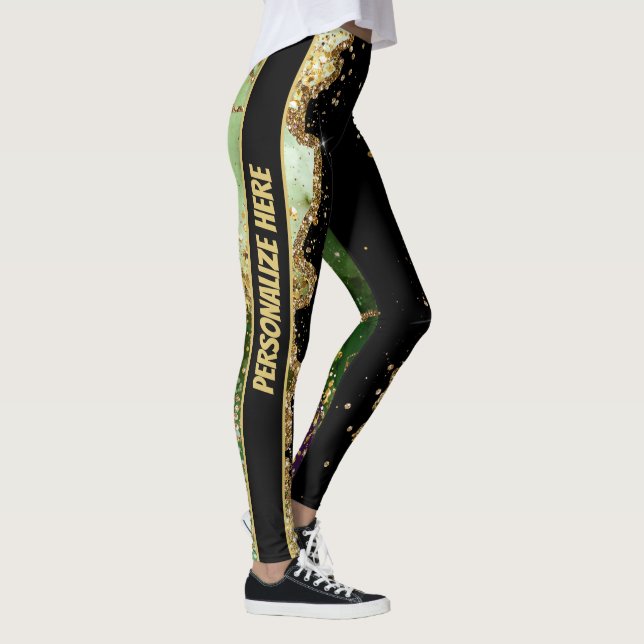 Modern Green and Gold Marbled Christmas Custom  Leggings (Right)
