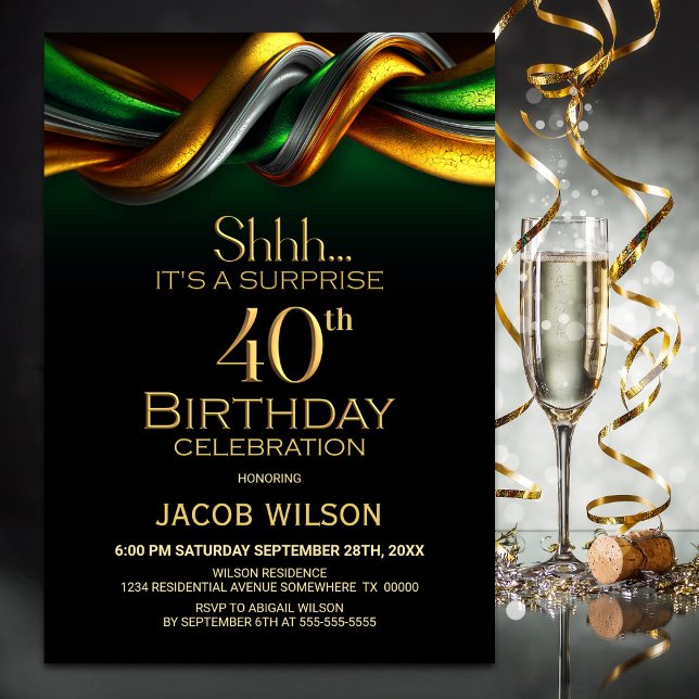 Modern Green and Gold Surprise 40th Birthday Party Invitation (Creator Uploaded)