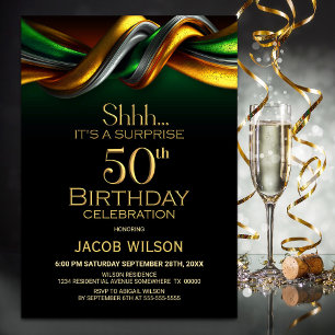 Modern Green and Gold Surprise 50th Birthday Party Invitation