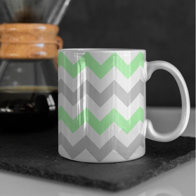 Modern Green and Grey Chevron Pattern Coffee Mug (Creator Uploaded)