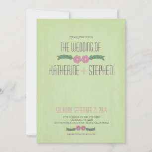 Modern  green and Pink Floral wedding invitation