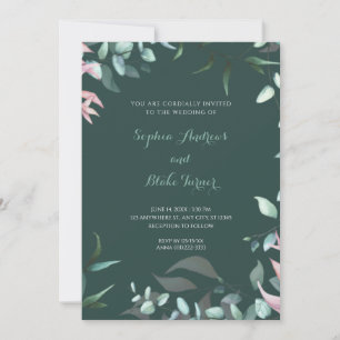 Modern Green and Pink Garden Leaves Wedding Invitation