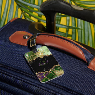 Modern Green and Purple Glitter Agate  Luggage Tag