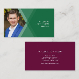 Modern Green and Purple Layered Geometric Photo Business Card