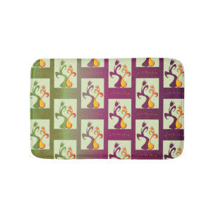 Modern Green and purple Tulip Couple pattern Bath Mat