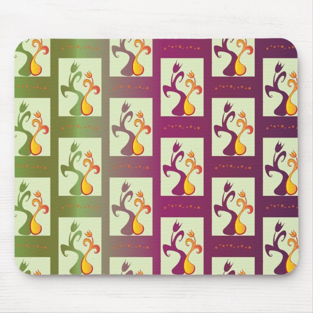 Modern Green and purple Tulip Couple pattern Mouse Mat (Front)