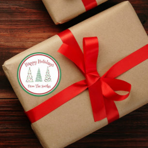 Modern Green and Red Christmas Tree Classic Round Sticker