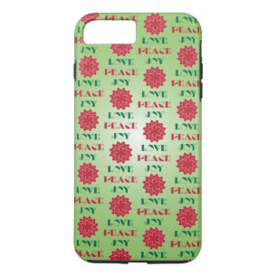 Modern Green and Red Love, Peace, Joy quote iPhone 8 Plus/7 Plus Case