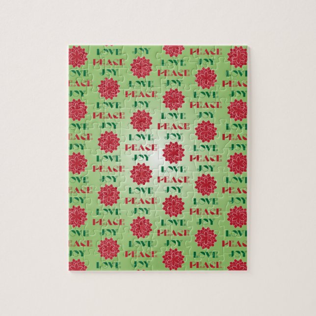 Modern Green and Red Love, Peace, Joy quote Jigsaw Puzzle (Vertical)