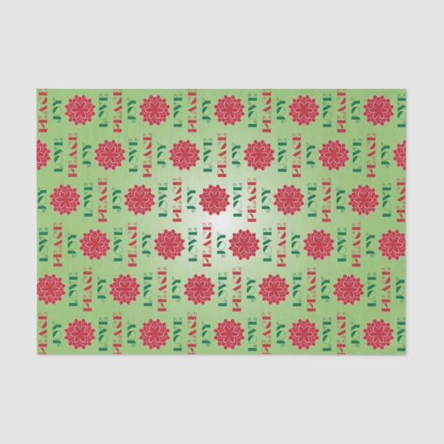 Modern Green and Red Love, Peace, Joy quote Tissue Paper (Front)