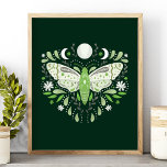 Modern Green And White Abstract Moth Illustration Poster<br><div class="desc">Modern Green And White Abstract Celestial Moth Illustration Poster. This magical mystical abstract boho design features a beautiful intricate moth illustration with a full moon and crescent moon phases. Adorned with wildflowers,  and floral flourishes. Bohemian witchy aesthetic.</div>