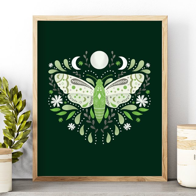 Modern Green And White Abstract Moth Illustration Poster (Creator Uploaded)