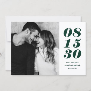 Modern Green and White Bold Date Typography Photo Save The Date