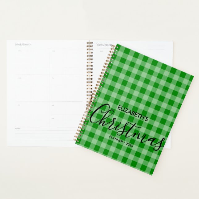 Modern Green And White Chequered Name Planner (Display)