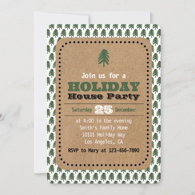 Modern Green and White Christmas Tree Invitations  (Front)