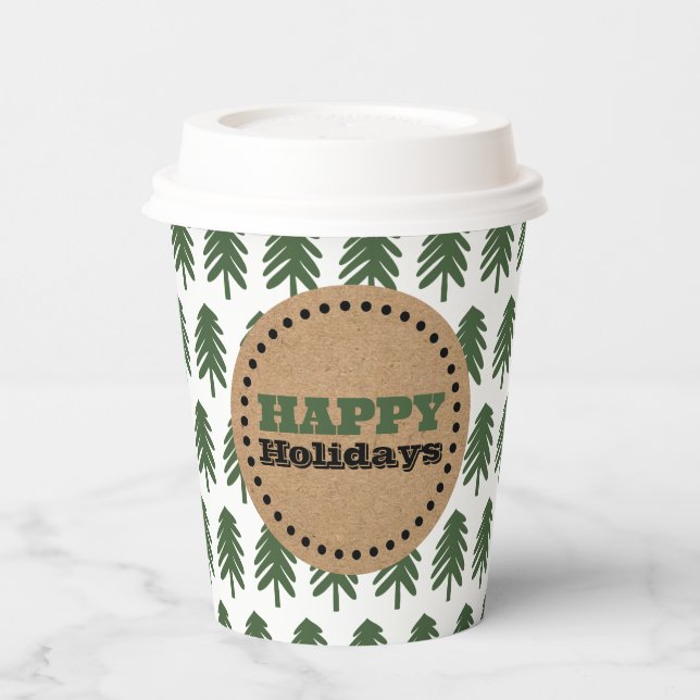 Modern Green and White Christmas Tree Paper Cups (Left)