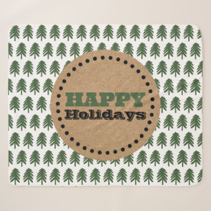 Modern Green and White Christmas Tree Sherpa Blanket