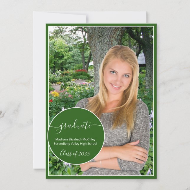 Modern Green and White Circle Photo Graduation Announcement (Front)