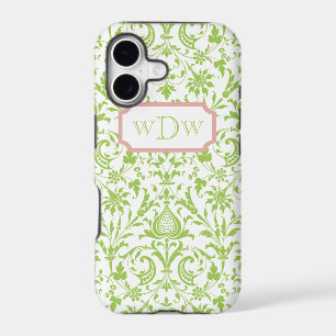 Modern Green and White Damask and Dusty Pink Frame