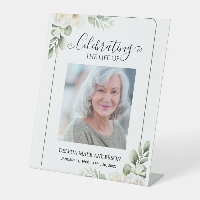 Modern Green and White Floral Pedestal Sign (Front)