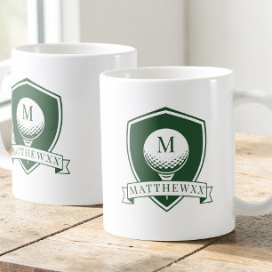 Modern Green and White Golf Ball Name Monogram Coffee Mug