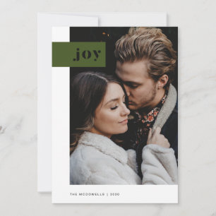 Modern Green and White Joy Tab Photo Holiday Card