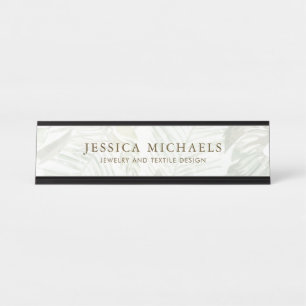Modern Green and White Palm Leaf Print Desk Name Plate