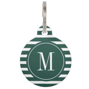Modern Green and White Stripe with Monogram Pet Tag