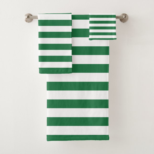 Modern Green And White Striped   Bath Towel Set (Insitu)