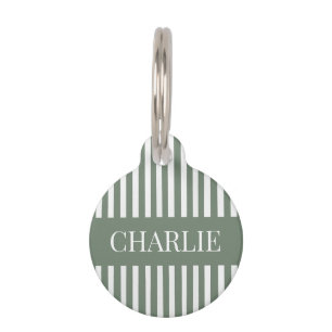 Modern Green and White Stripes Personalized Name Pet Tag