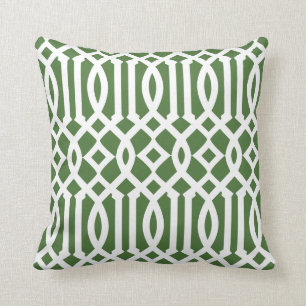 Modern Green and White Trellis Pattern Cushion