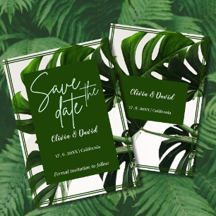 Modern Green and White Tropical Save the Date Invitation