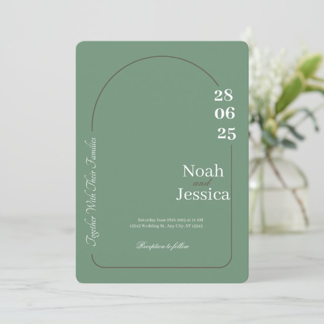 Modern Green and White Wedding Invitatation Invitation (Standing Front)