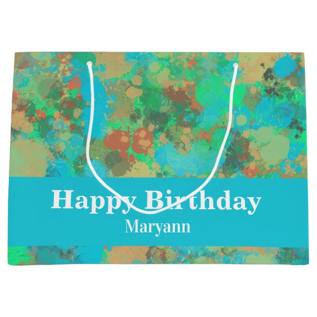 Modern Green and Yellow Drops Abstract Design Large Gift Bag (Front)