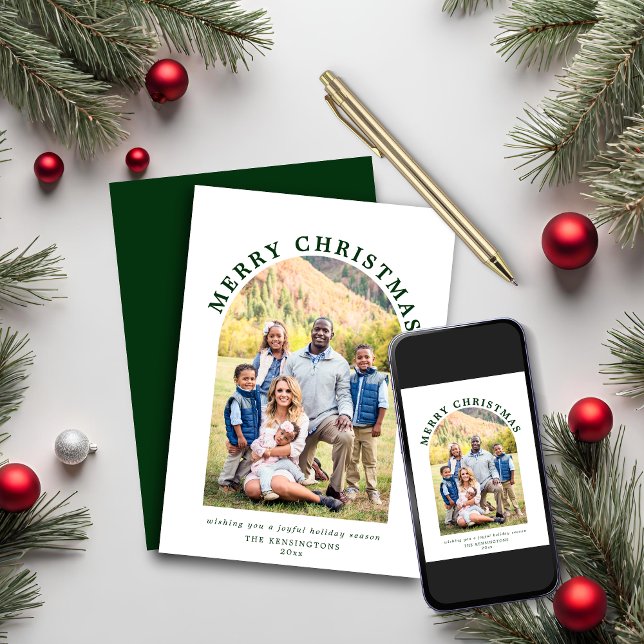 Modern Green Arch Christmas Holiday Photo Card (Modern Green Arch Christmas Holiday Photo Card)