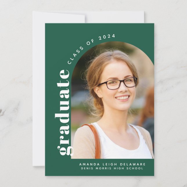Modern Green Arch Photo 2024 Graduation Announcement (Front)