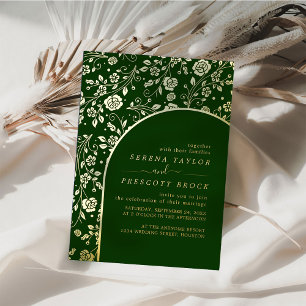 Modern Green Arch Wedding Real Foil Invitation