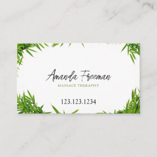 Modern Green Bamboo Leaves Massage Therapy Business Card