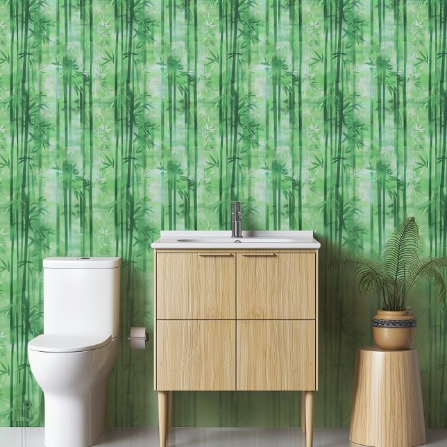 Modern Green Bamboo Shoots 2'x10' Roll Wallpaper (Bamboo shoots peel and stick wallpaper.)