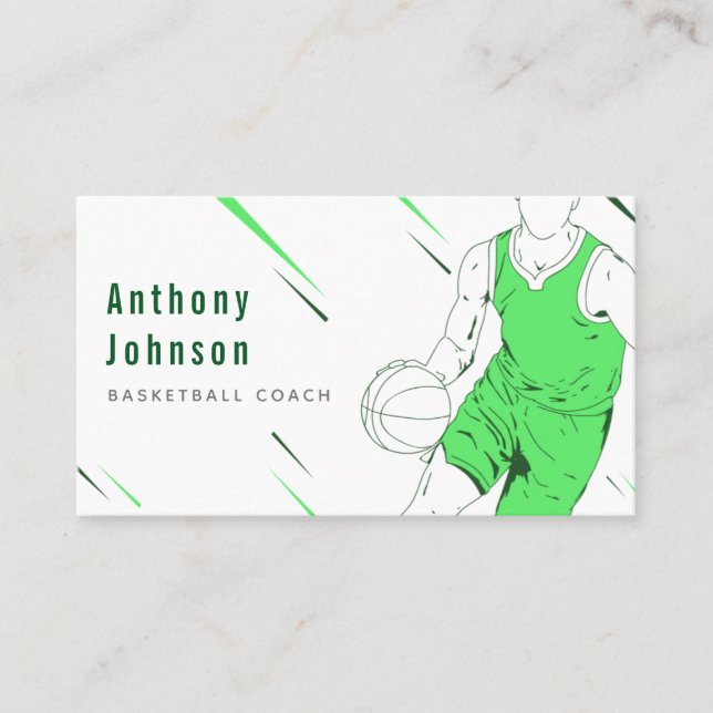Modern Green Basketball Coach Trainer Silhouette Business Card (Front)