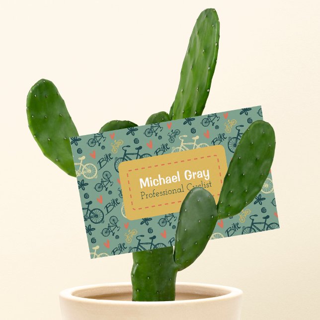 Modern Green Bicycles Pattern Professional Cyclist Business Card (Creator Uploaded)