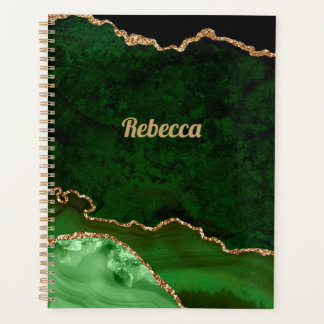 Modern Green Black & Gold Agate Personalise Planner