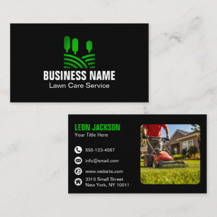 Modern Green Black Landscaping Lawn Care Logo Business Card