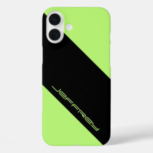 Modern Green & Black One Stripe, Minimalist, Name iPhone 16 Plus Case