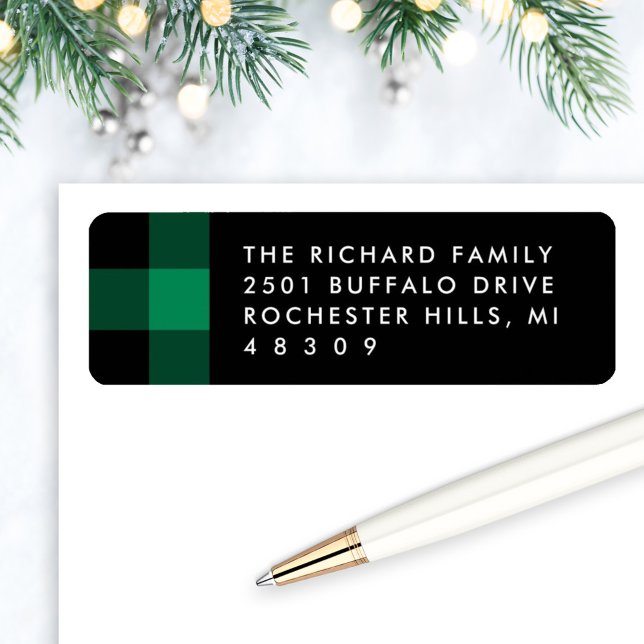 Modern Green Black Plaid Christmas Address (Creator Uploaded)