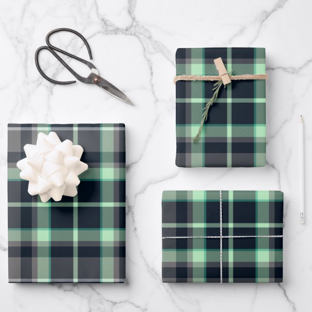 Modern Green Black Plaid Tartan Pattern Wrapping Paper Sheet (Front)