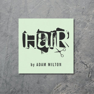 Modern Green Black Scissors Hair Stylist Square Business Card