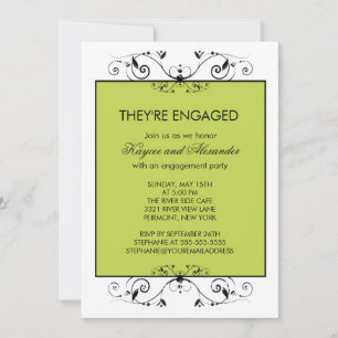 Modern Green & Black Scroll Engagement Invitations
